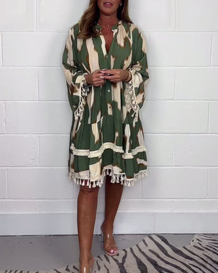 Robe décontractée à franges imprimé vintage