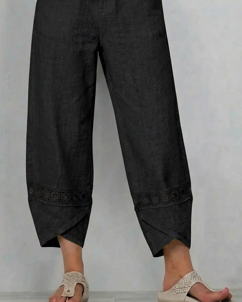 Pantalon Uni Ajouré Décontracté