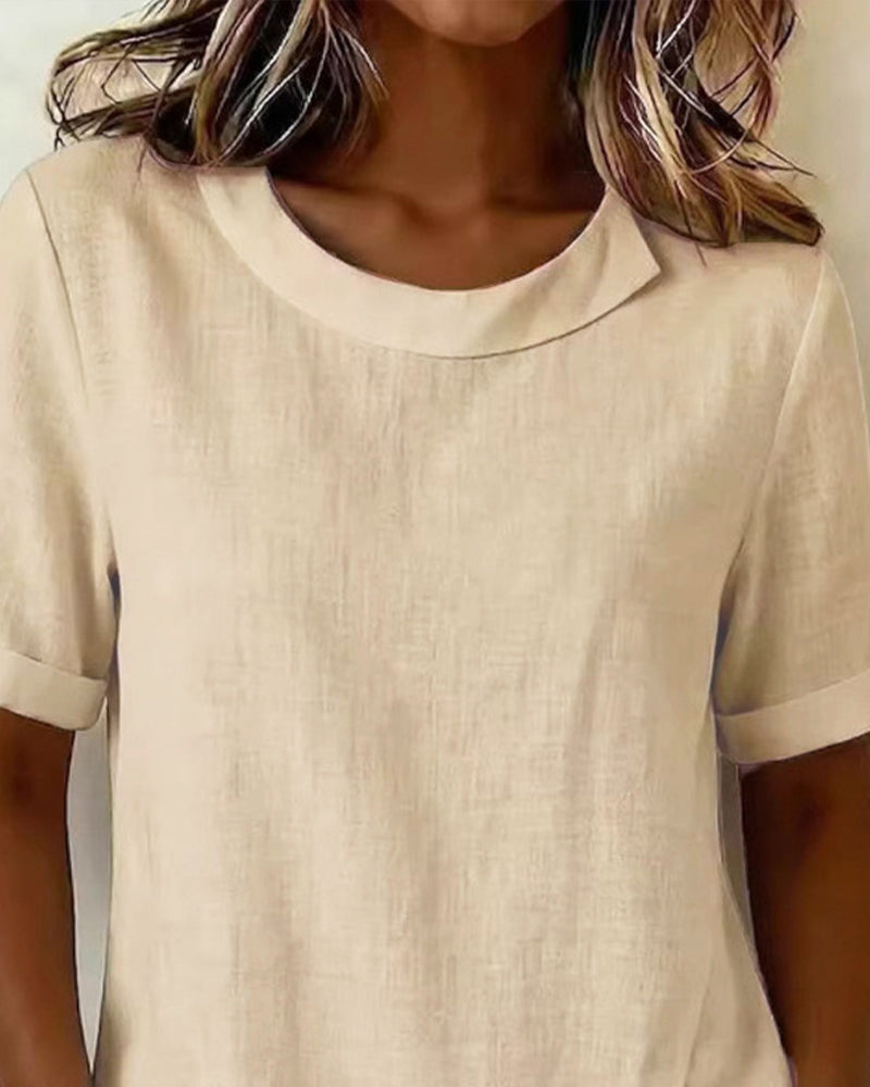 Blouse Manches Courtes Encolure Design Irrégulier