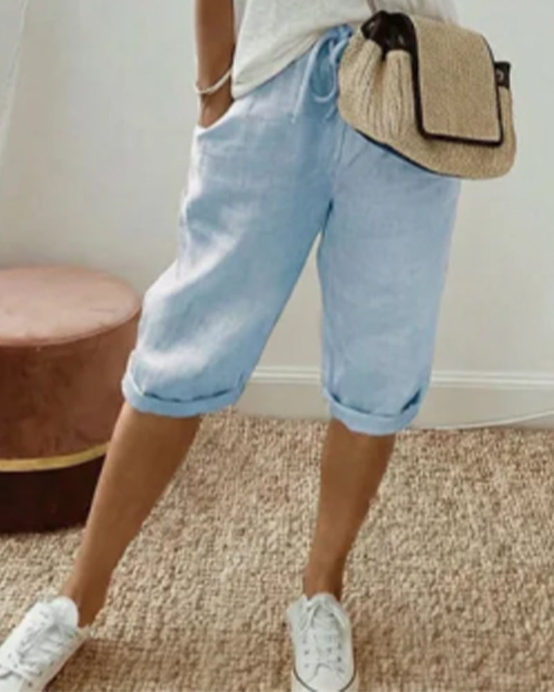 Pantalon confortable avec cordon de serrage de couleur unie