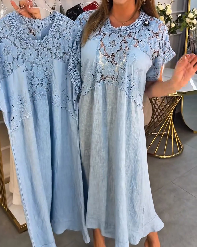 Robe Élégante Dentelle-Garni Patchwork Maxi