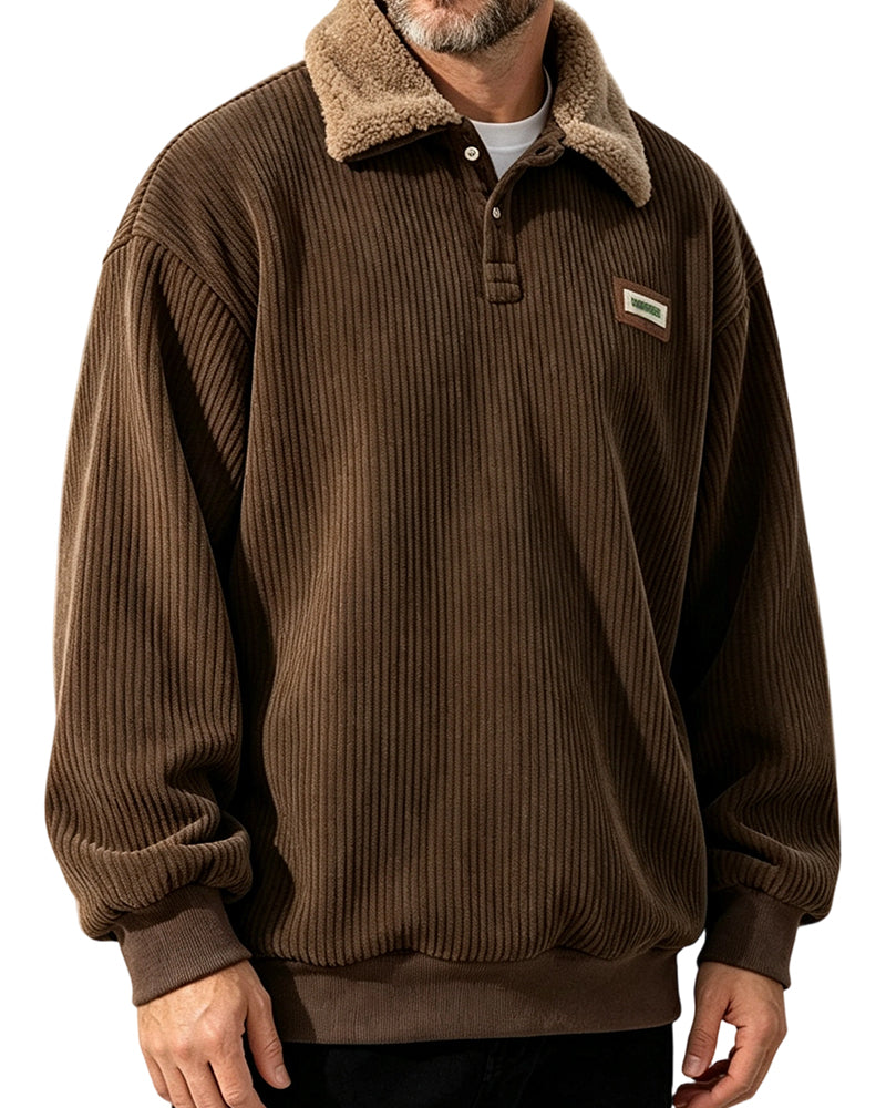 Sweatshirt Côtelé Boutonné Revers