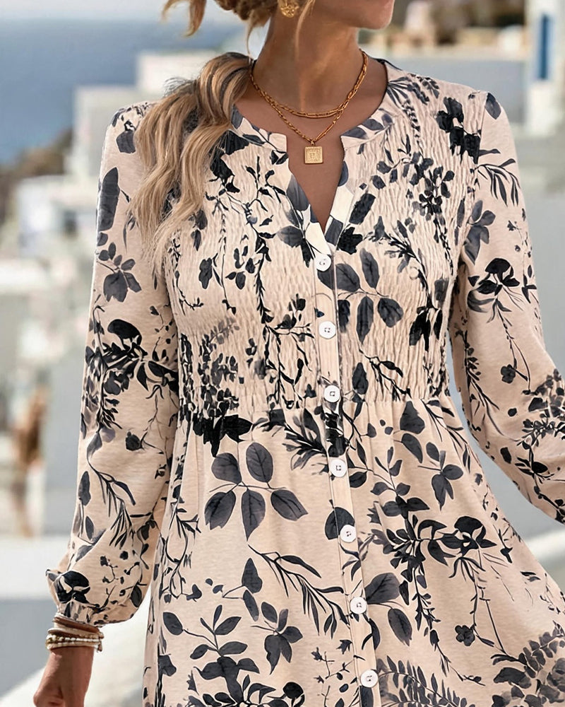 Robe Encre Lavage Feuille Cintrée Courte