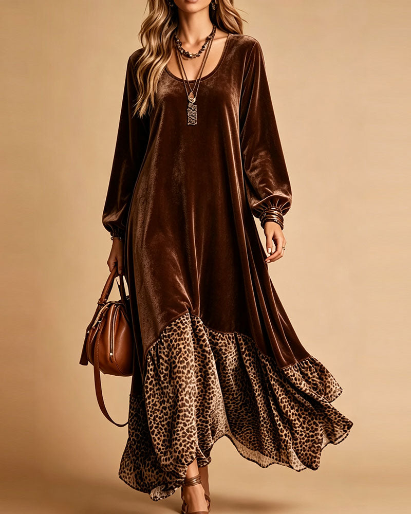 Robe Décontractée Patchwork Léopard