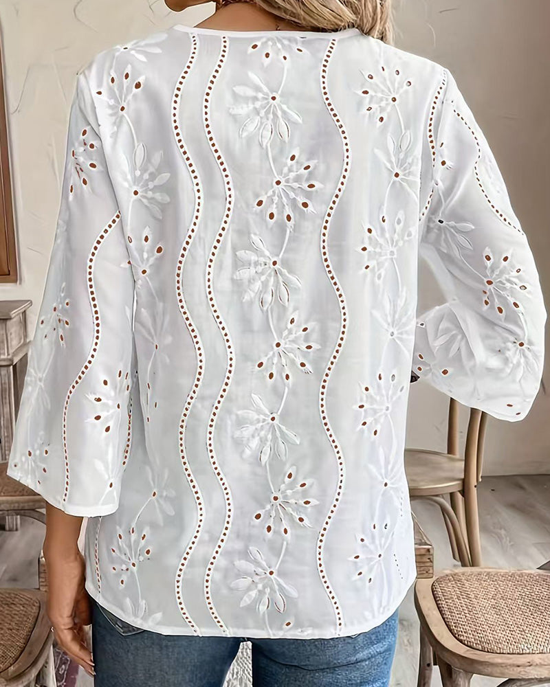Blouse Décontractée Uni Col-V