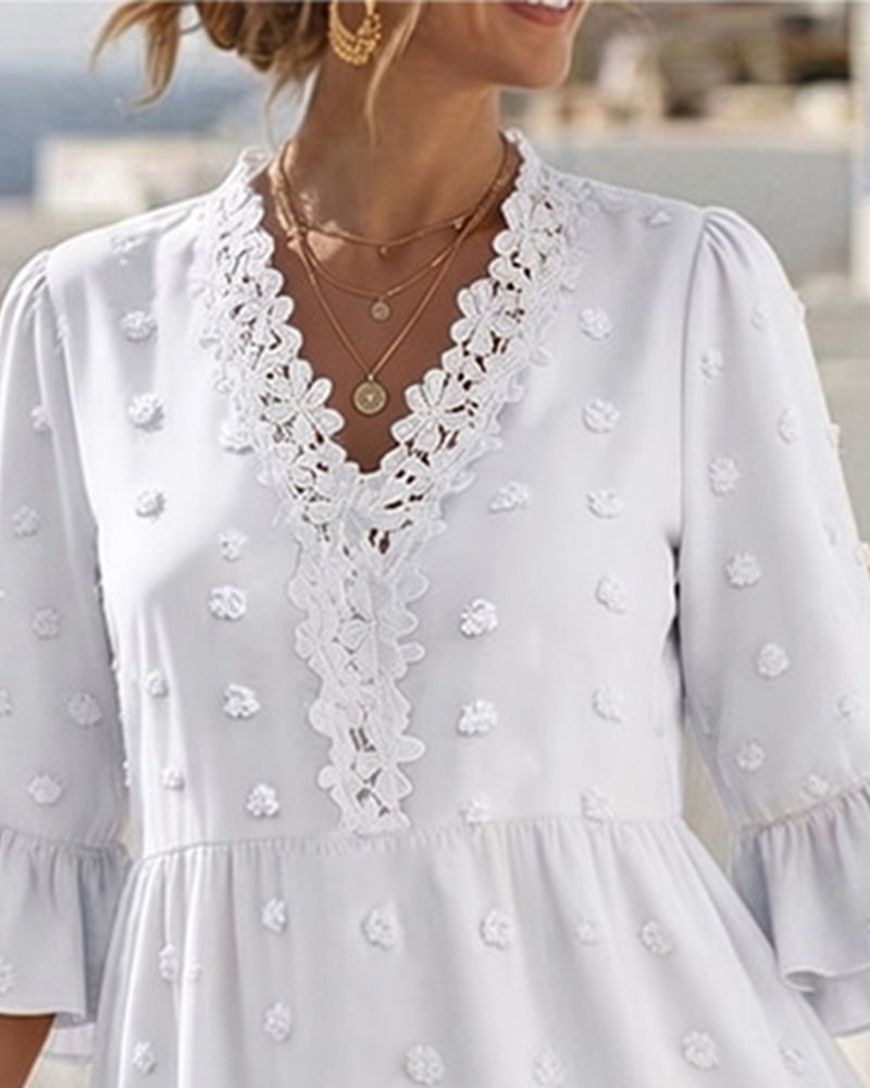 Robe Col V Dentelle Patchwork