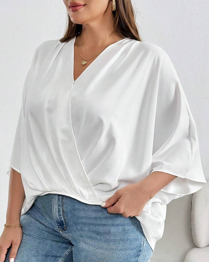 Blouse Col V Croix Irrégulière Unie