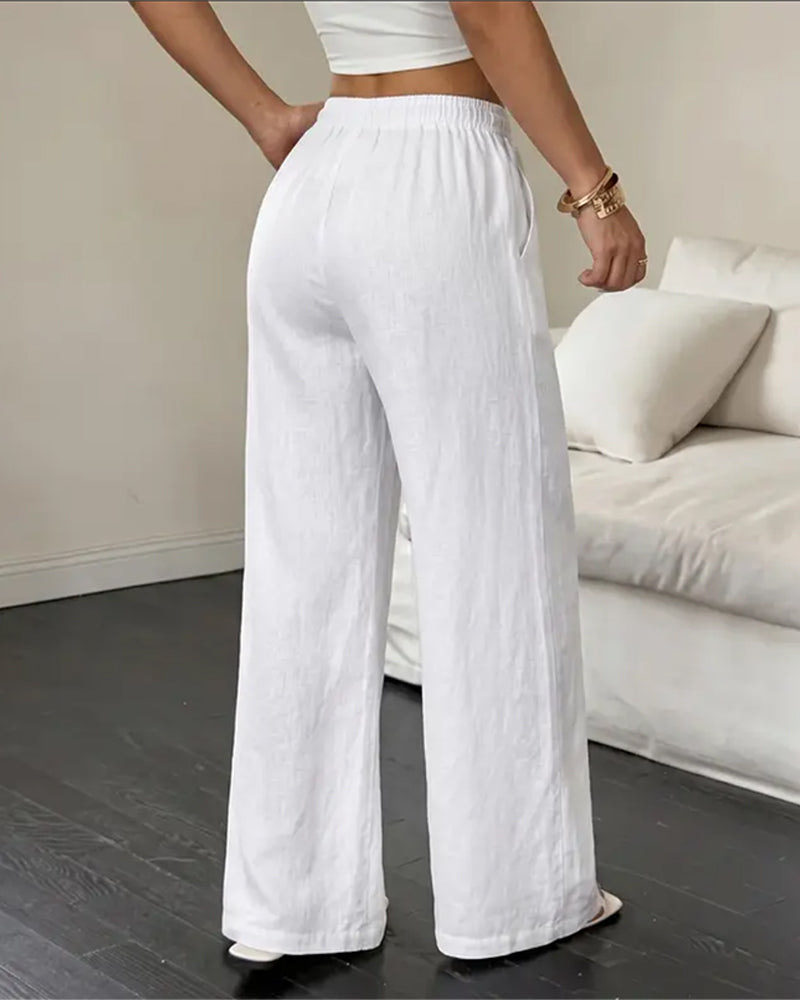 Pantalon Attacher Jambe Droite Unie Polyvalent Long