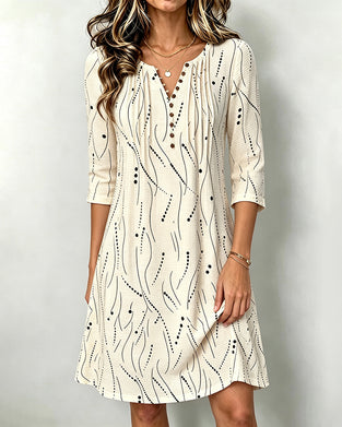 Robe Décontractée Bouton Manche Mi-Longue