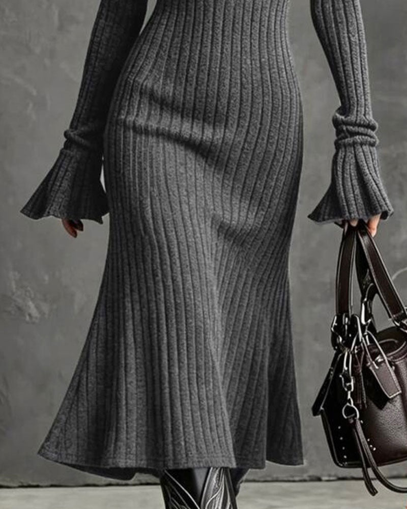 Robe Pull Côtelée Demi-Zip Queue De Poisson
