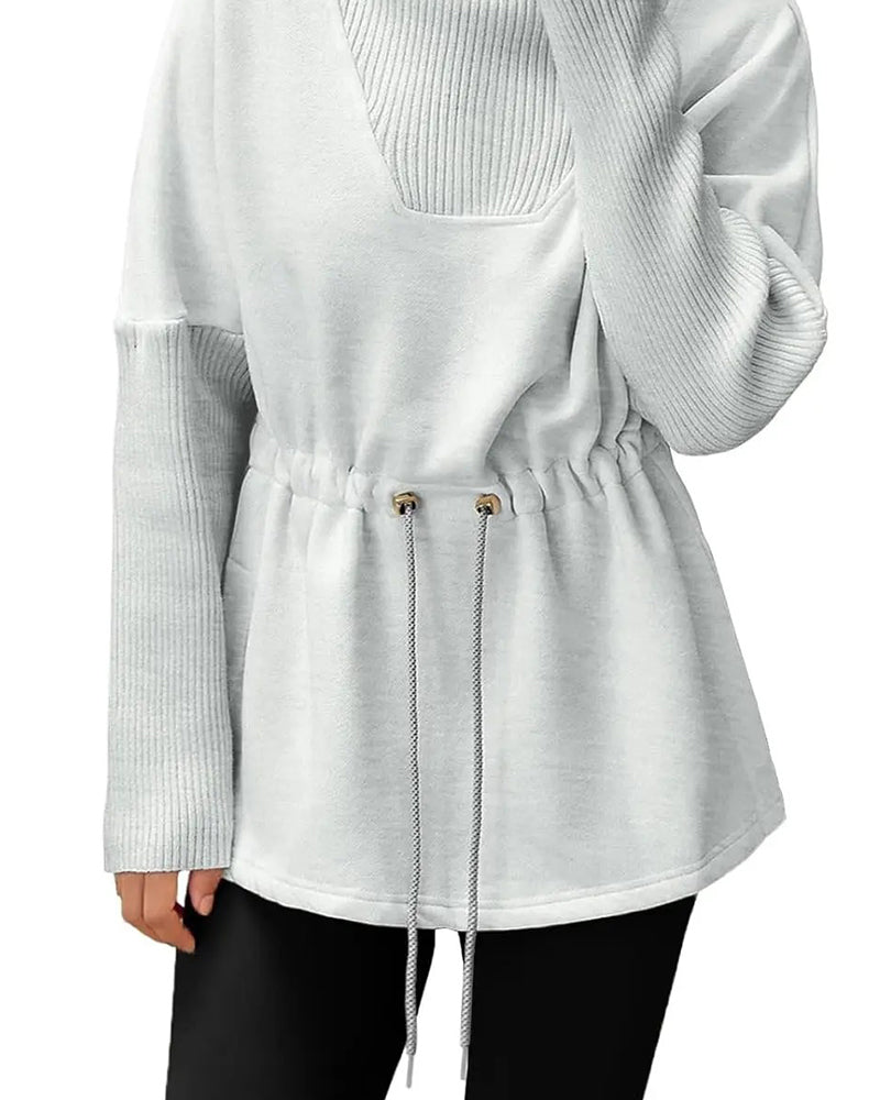 Sweat-Shirt Col Haut Manches Longues Taille Cordon