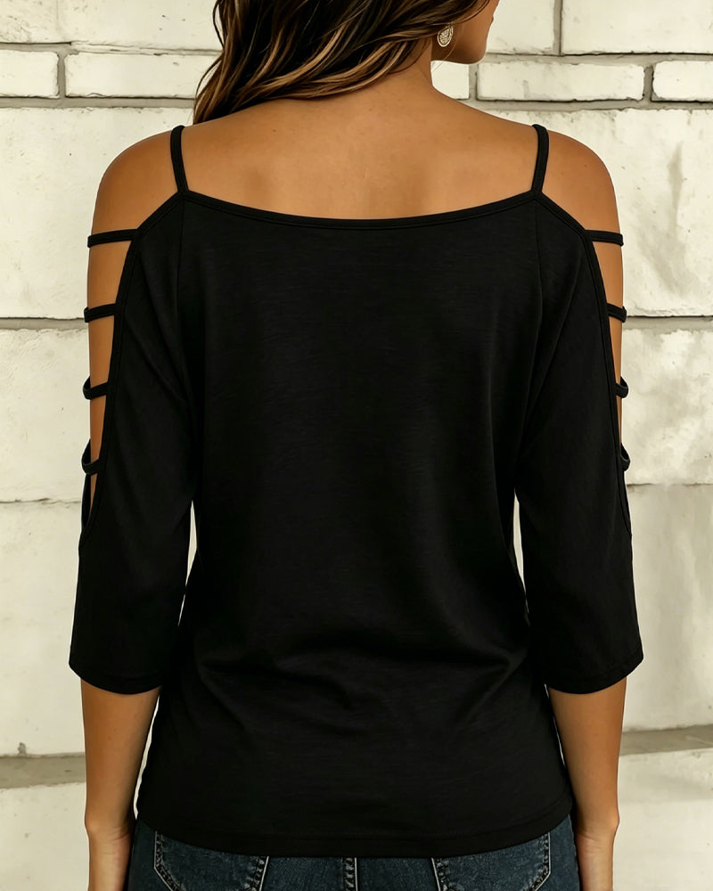 T-Shirt Unie Manche Coude Hors Épaule