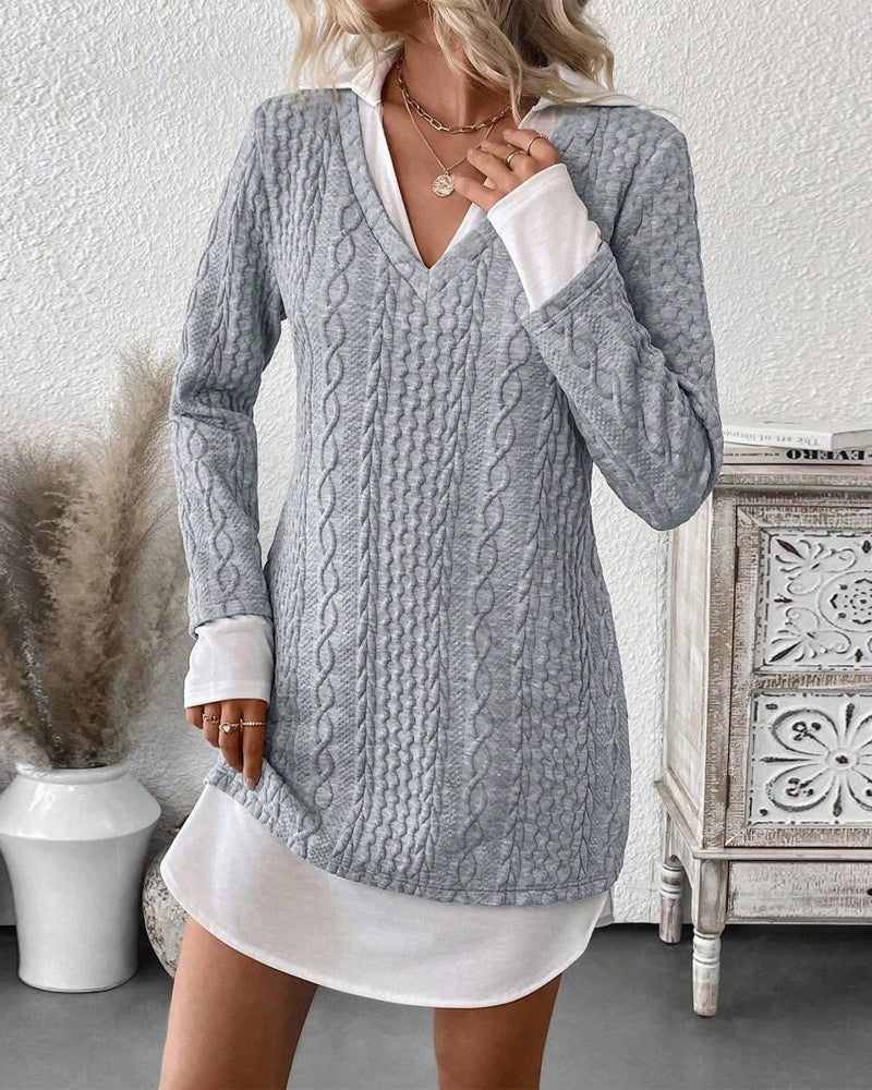 Robe Col Chemise Faux Deux-Pièces Tricot