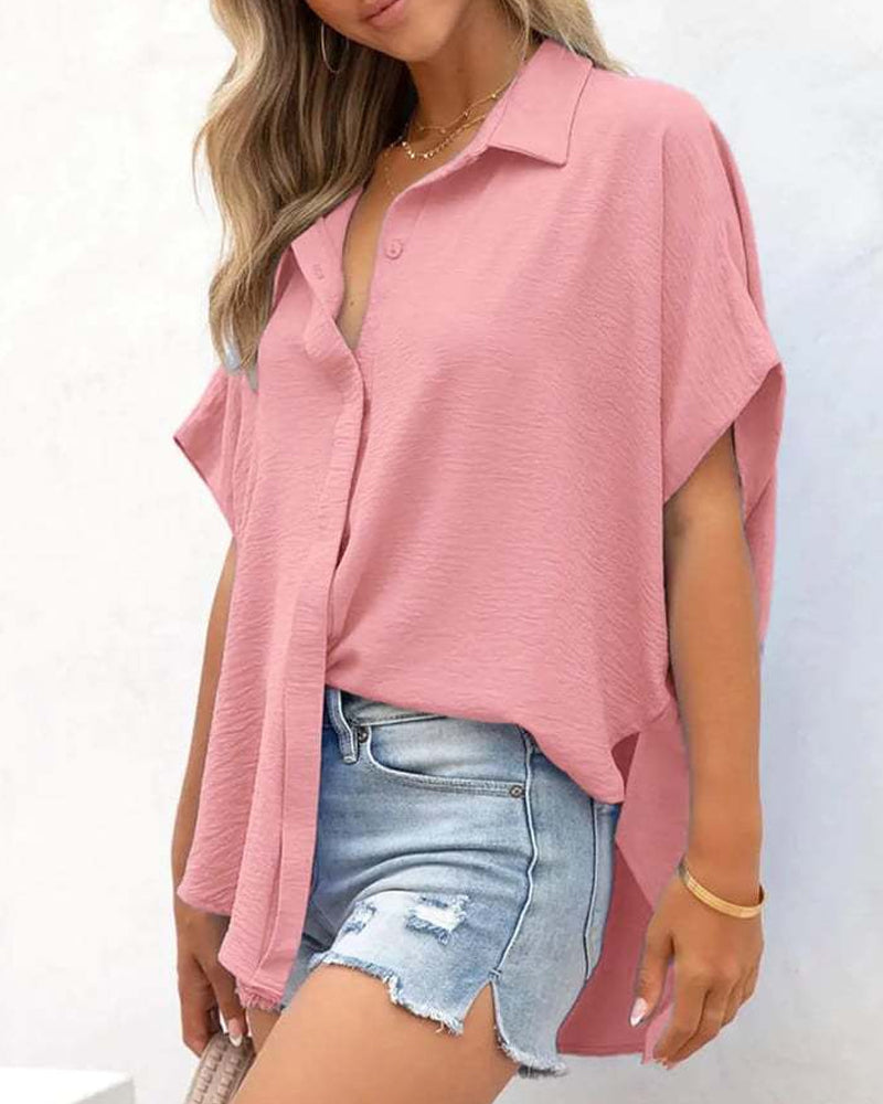 Chemise Manches Courtes Unie Décontractée Coupe Loose