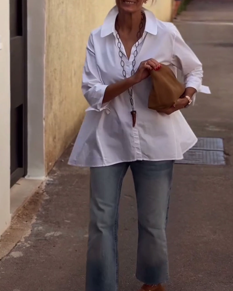 Chemise Décontractée À Revers, Manches Longues