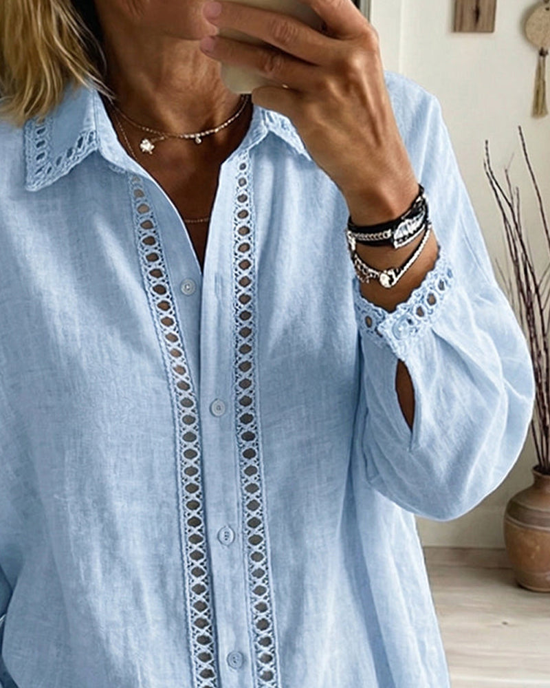Chemise Évidé Dentelle Patchwork Revers