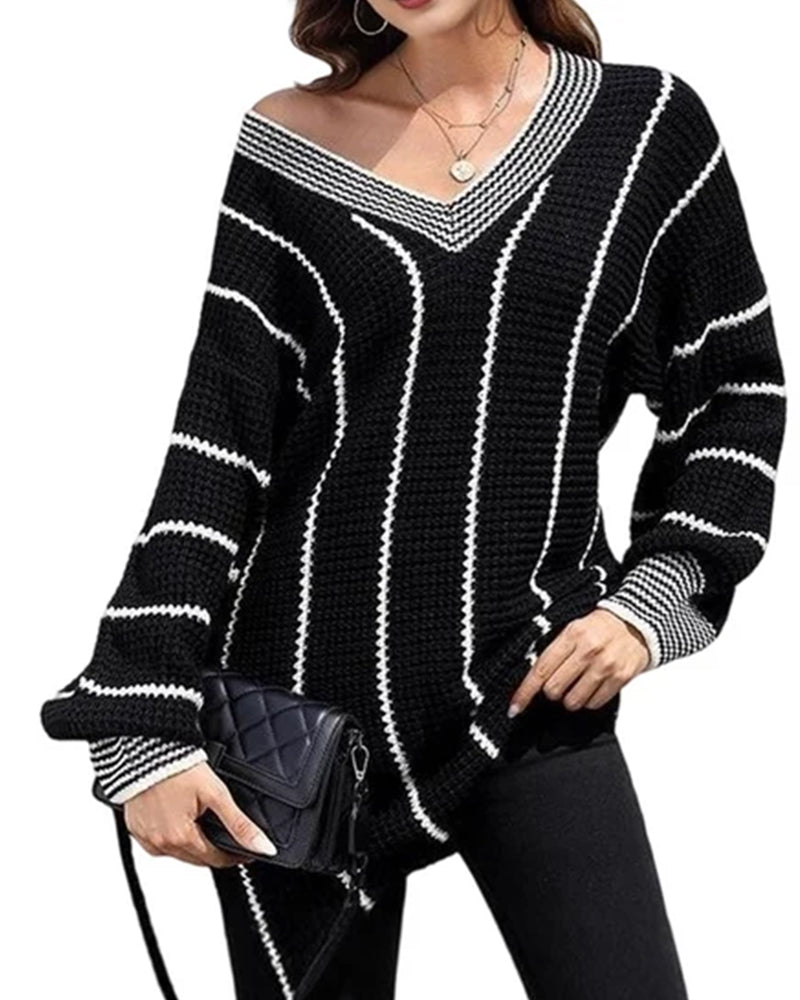 Pullover Sweat Décontracté Coupe Loose Rayé