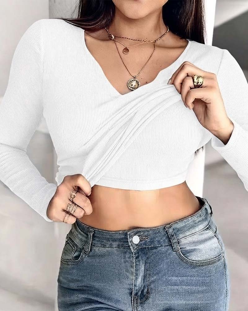 Haut Soutien-Gorge Intégré Côtes Manches Longues