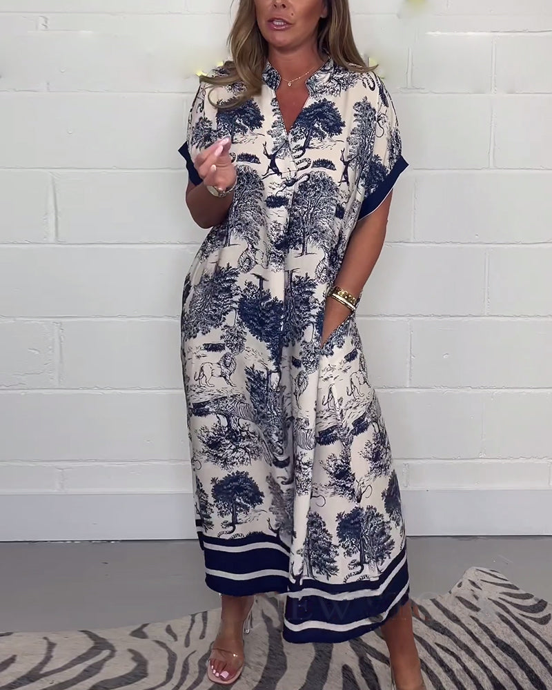 Robe à poche col V imprimé animal