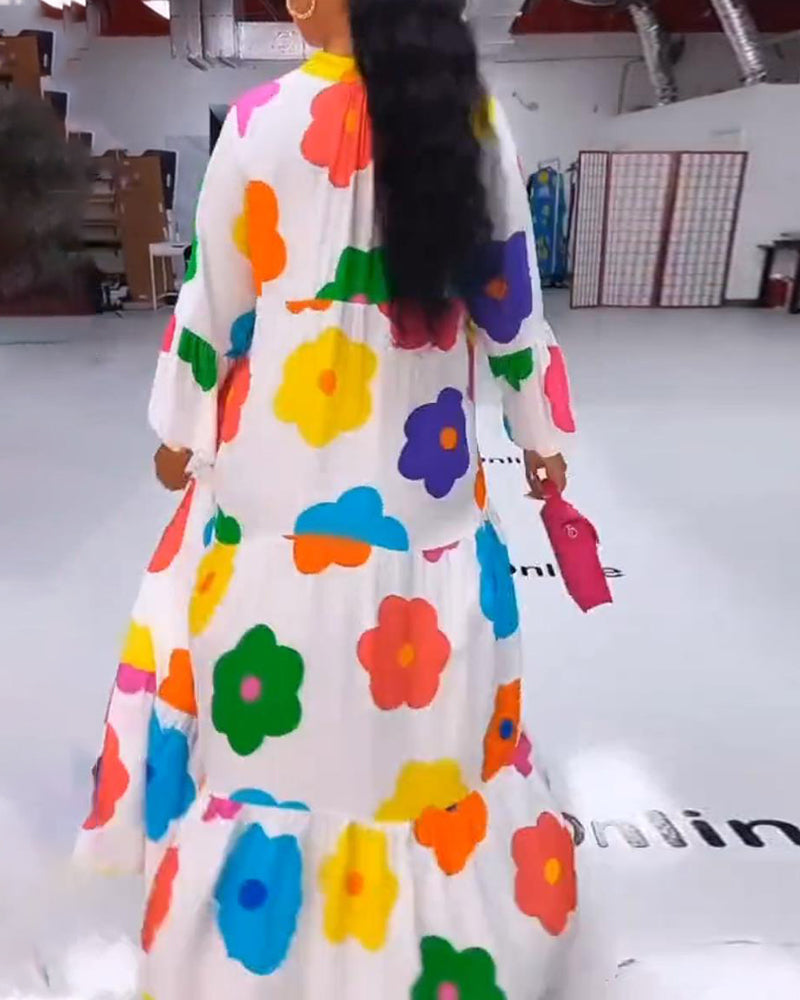 Robe décontractée à manches cloche et imprimé floral coloré