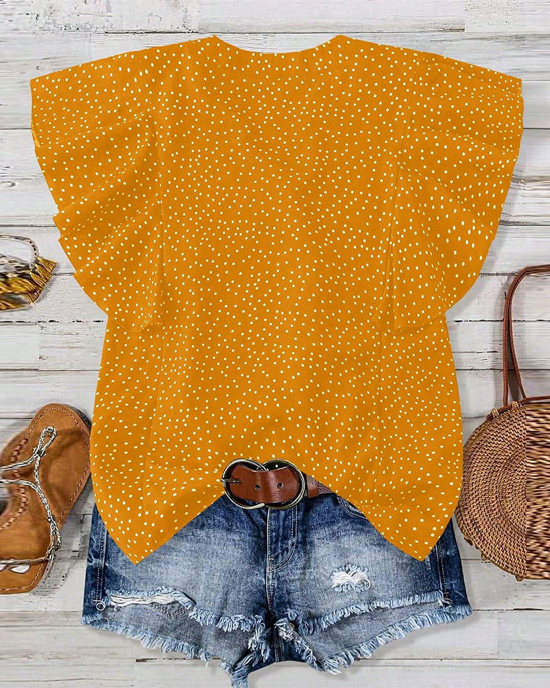 Blouse Manches Volants Col V Pois