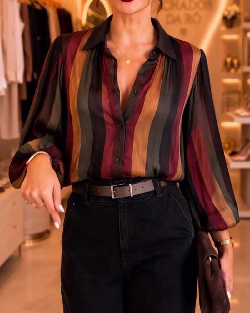 Blouse Rayure Rétro Manches Ballon