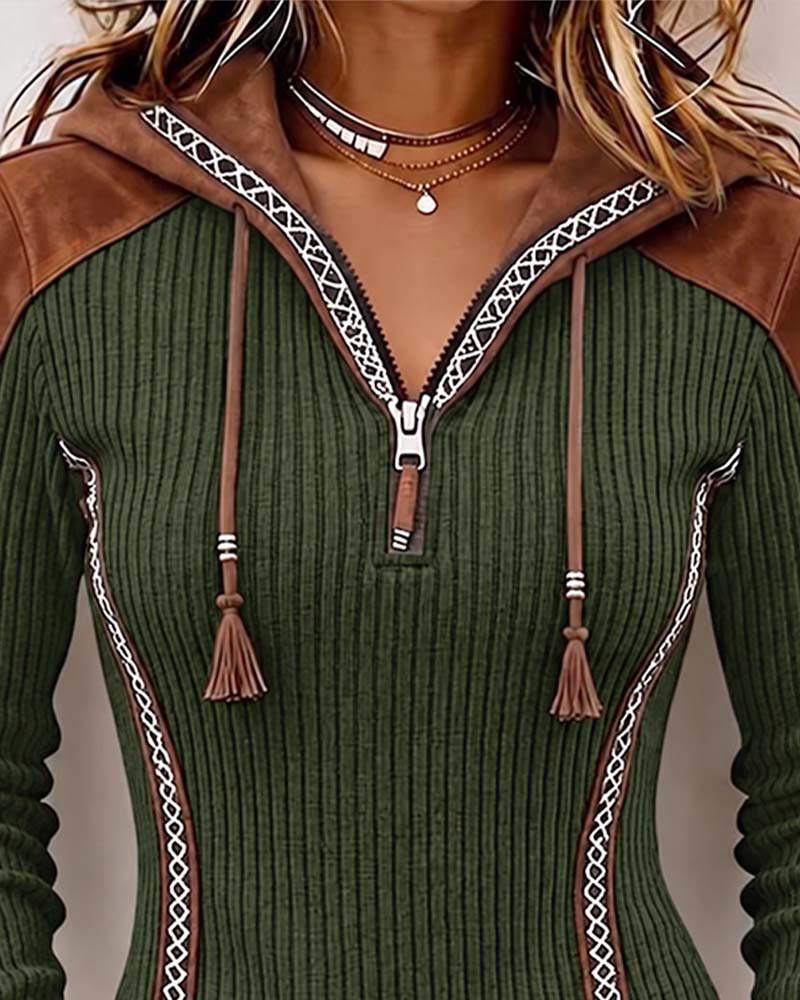Haut Capuche Fermeture Éclair Décontracté