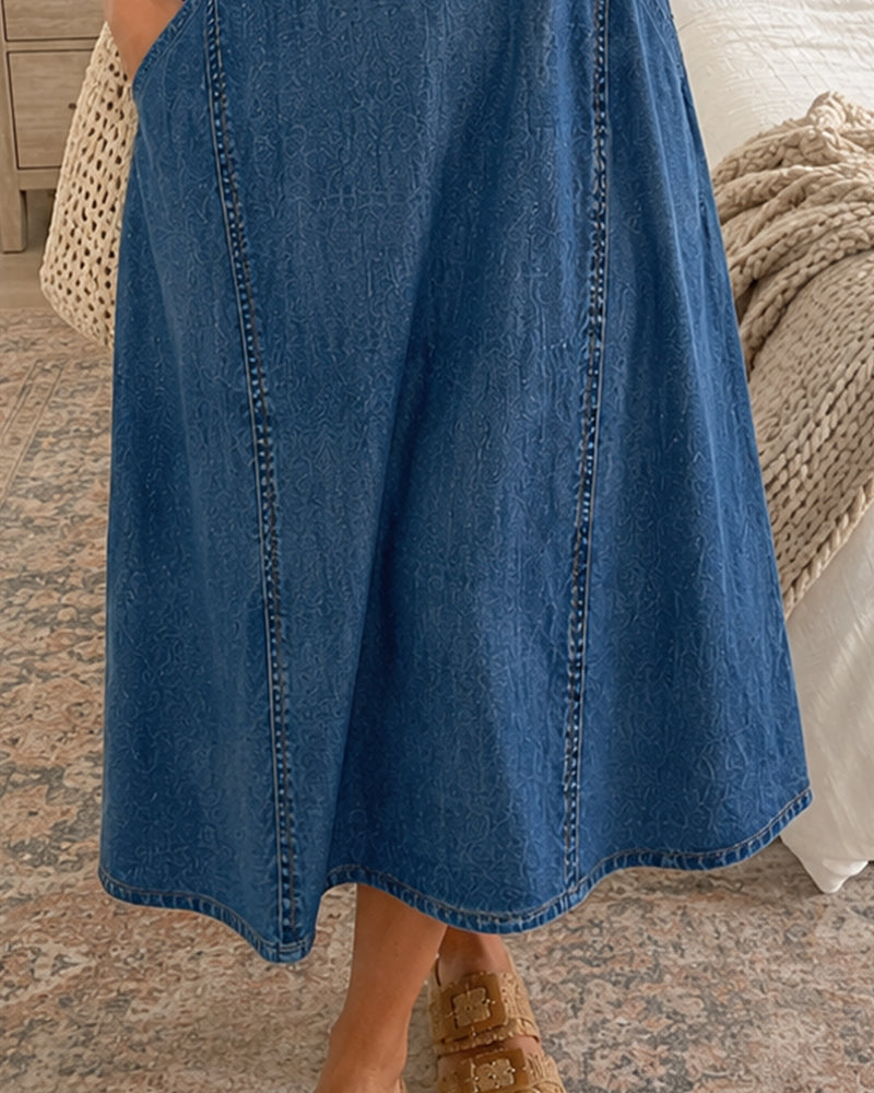 Robes Col V Denim Décontracté
