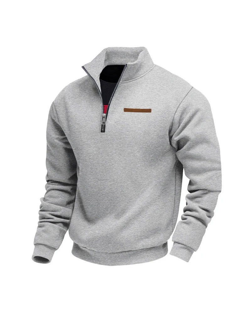 Sweatshirt Couleur Unie Col Montant Fermeture Éclair