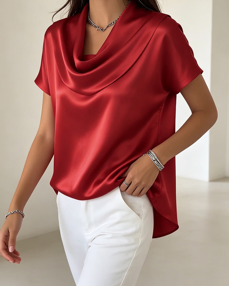 Blouse Uni Col Drappé