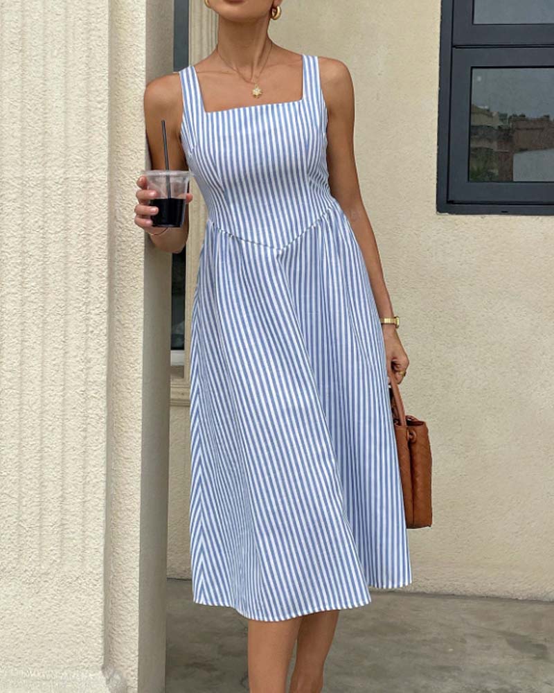 Robe Sans Manches Rayée A-Ligne