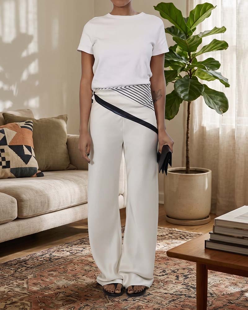 Pantalon Décontracté Unie Droit