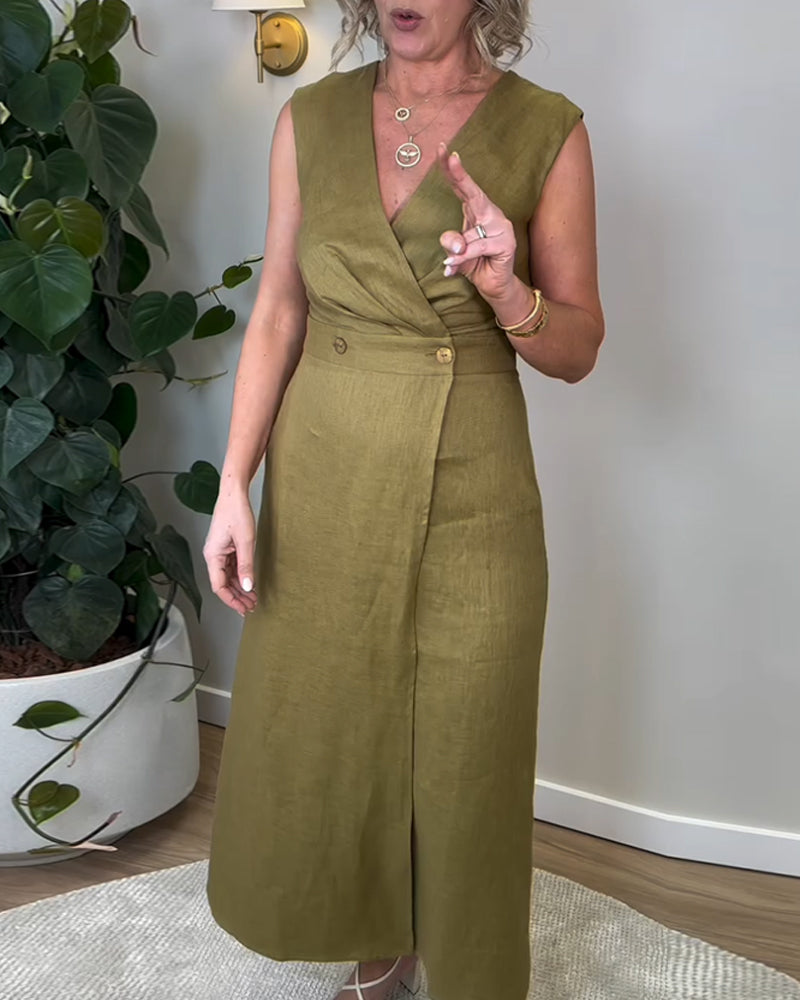 Robe Décontractée Sans Manches Col En V