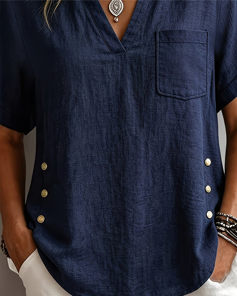 Blouse Col V Manche Courte Lâche