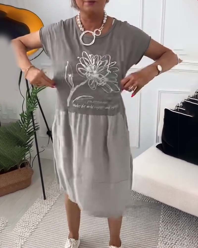 Robe imprimée à col rond et manches courtes
