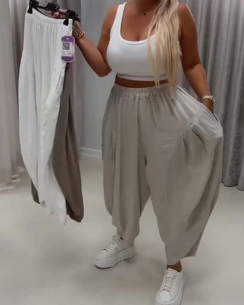 Pantalon Taille Élastique Jambe Large Harem