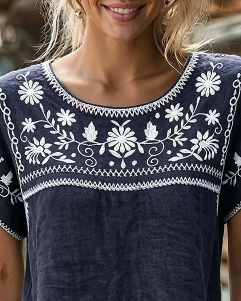 Blouse Daisy Vine Col Rond Large Décontractée