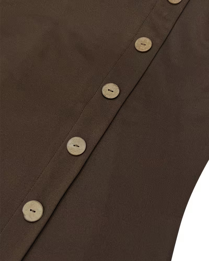 Robe Cowl Encolure Bouton Croisement Irrégulier