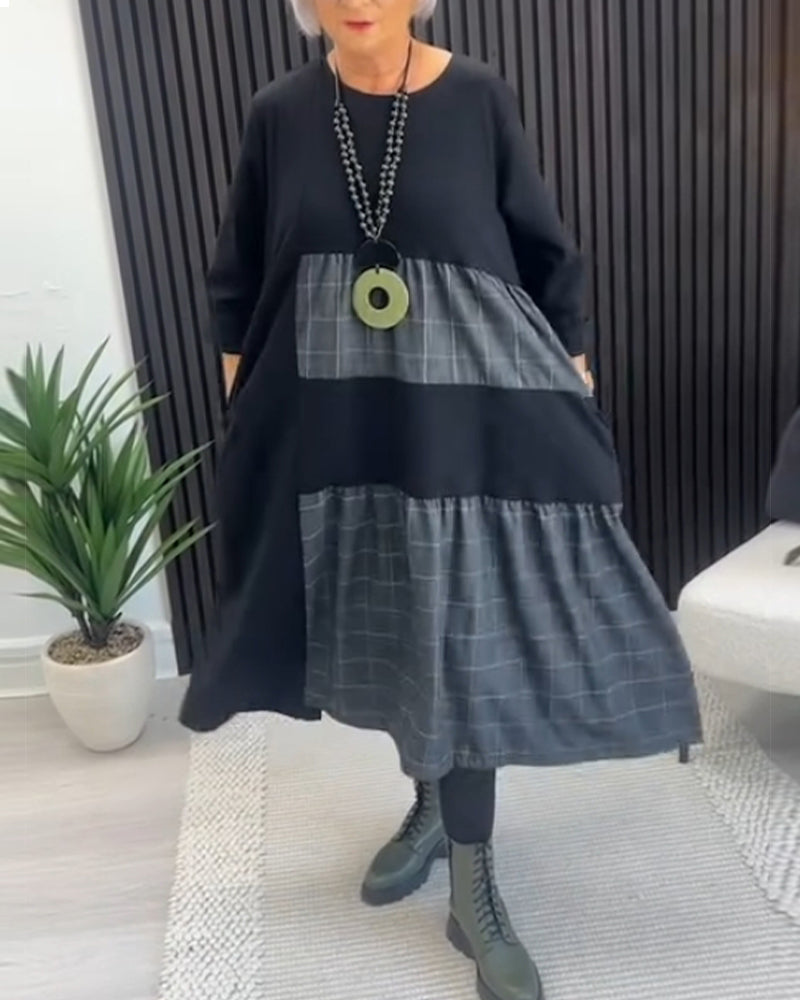 Robe décontractée à carreaux patchwork avec poche