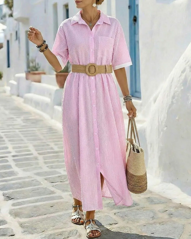 Robe Rayée Chemise Poche Maxi