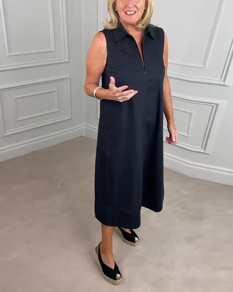 Robe décontractée à revers sans manches de couleur unie