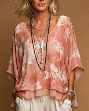 Blouse Florale Manche Chauve-Souris