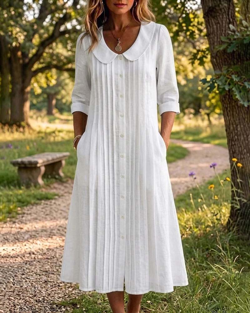 Robe Plissée Manches Trois-Quarts