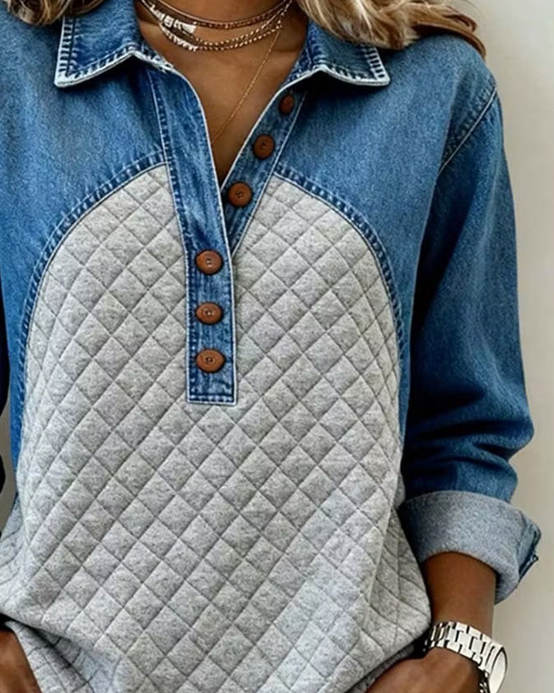 Sweatshirt Denim Patchwork Élégant