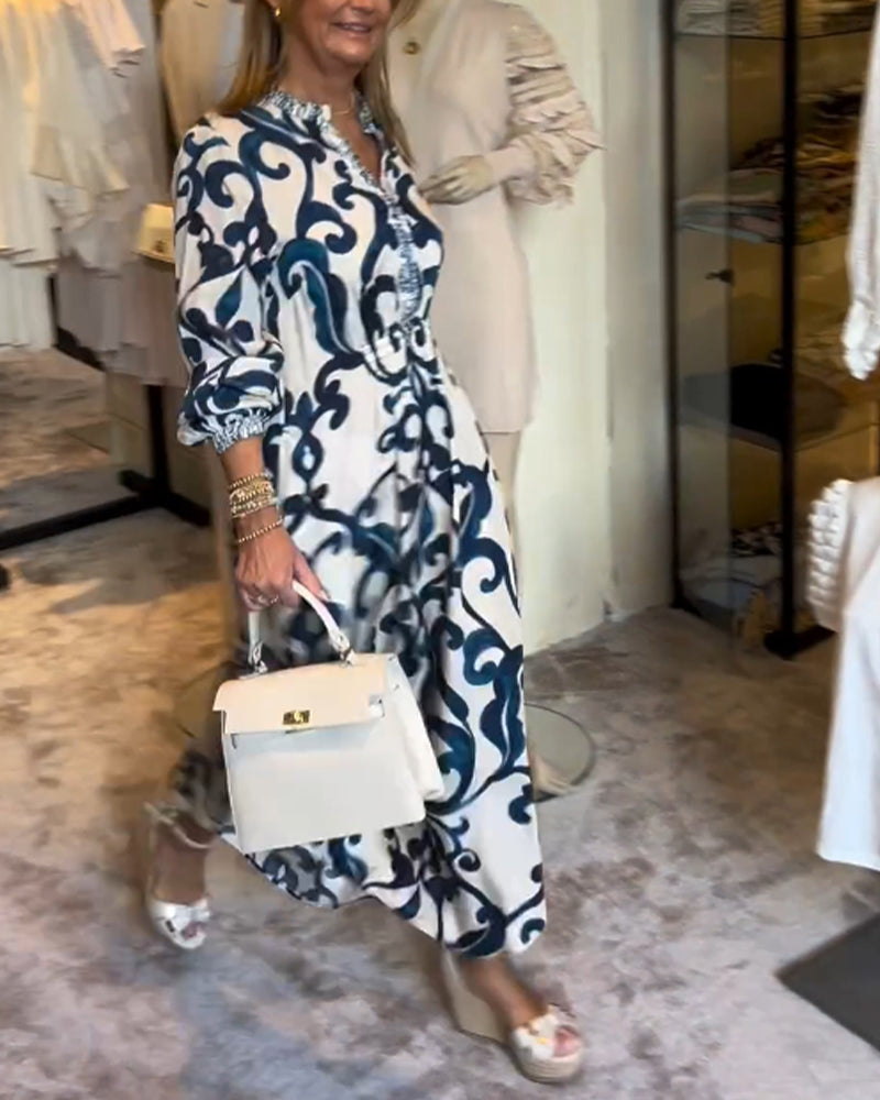 Robe ample imprimée à col en V