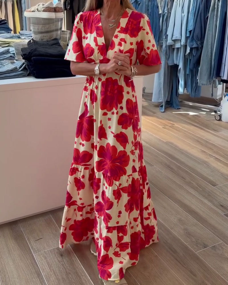 Robe Profond V Resort Taille Imprimé