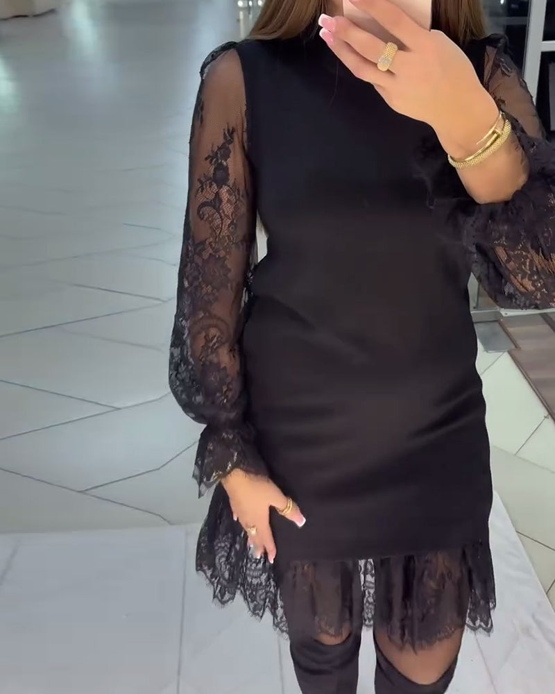 Robe Patchwork À Garniture De Dentelle