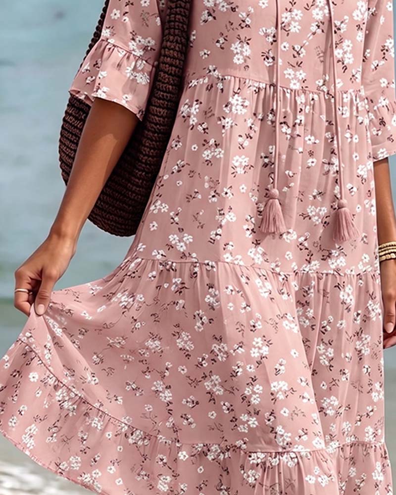 Robe Fleurie Col V Bretelles Fines