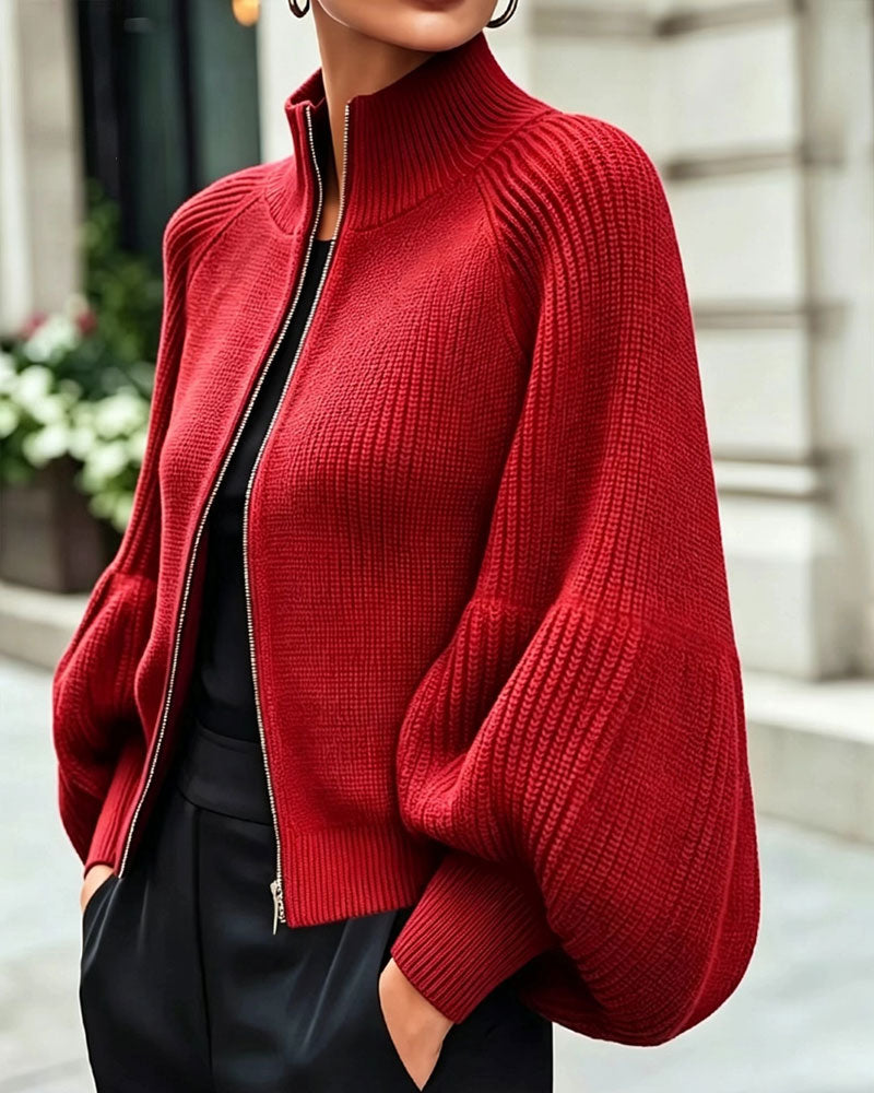 Manteau Col Montant Fermeture Éclair Manche Lanterne