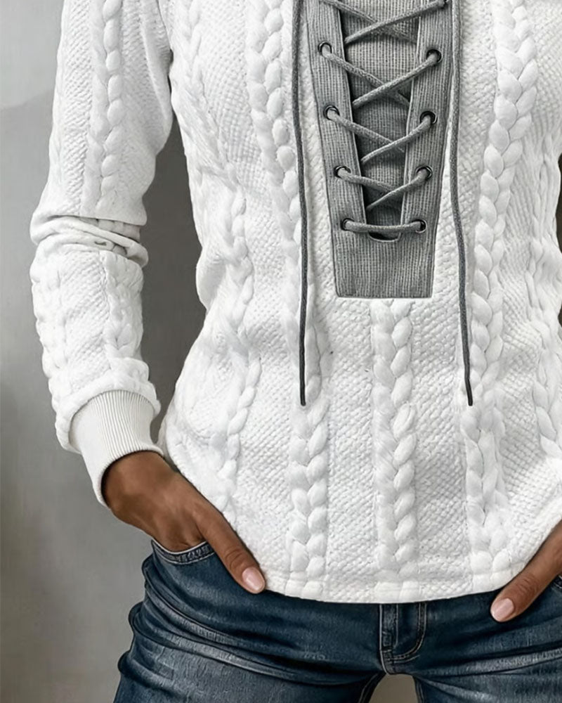 Haut Tricot Torsadé Patchwork Attacher Mode